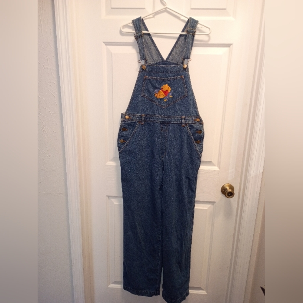 Vintage Y2K Winnie The Pooh Denim Overalls Bibs Women Disney Embroidered SZ M